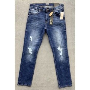 Lazer Denim Jeans Mens Size 31/32 Blue ISSAC Factory Distressed Slim Fit ML83592